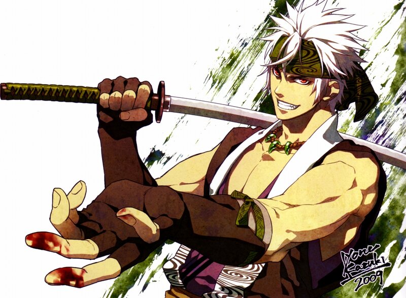 anime swordsman with bloodied hands