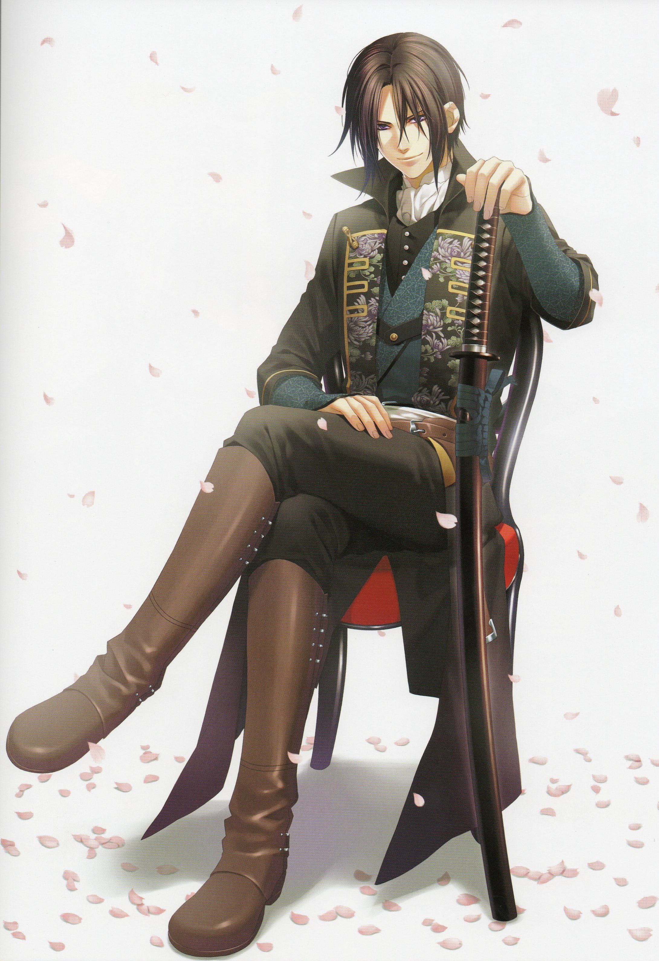 anime swordsman with cherry blossoms