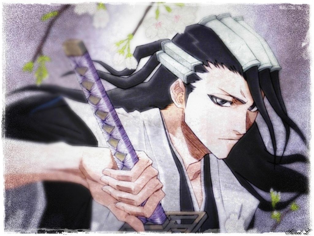 anime swordsman with cherry blossoms