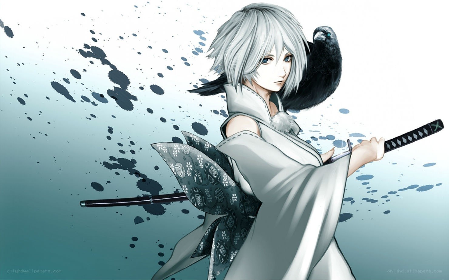 anime swordsman with crow