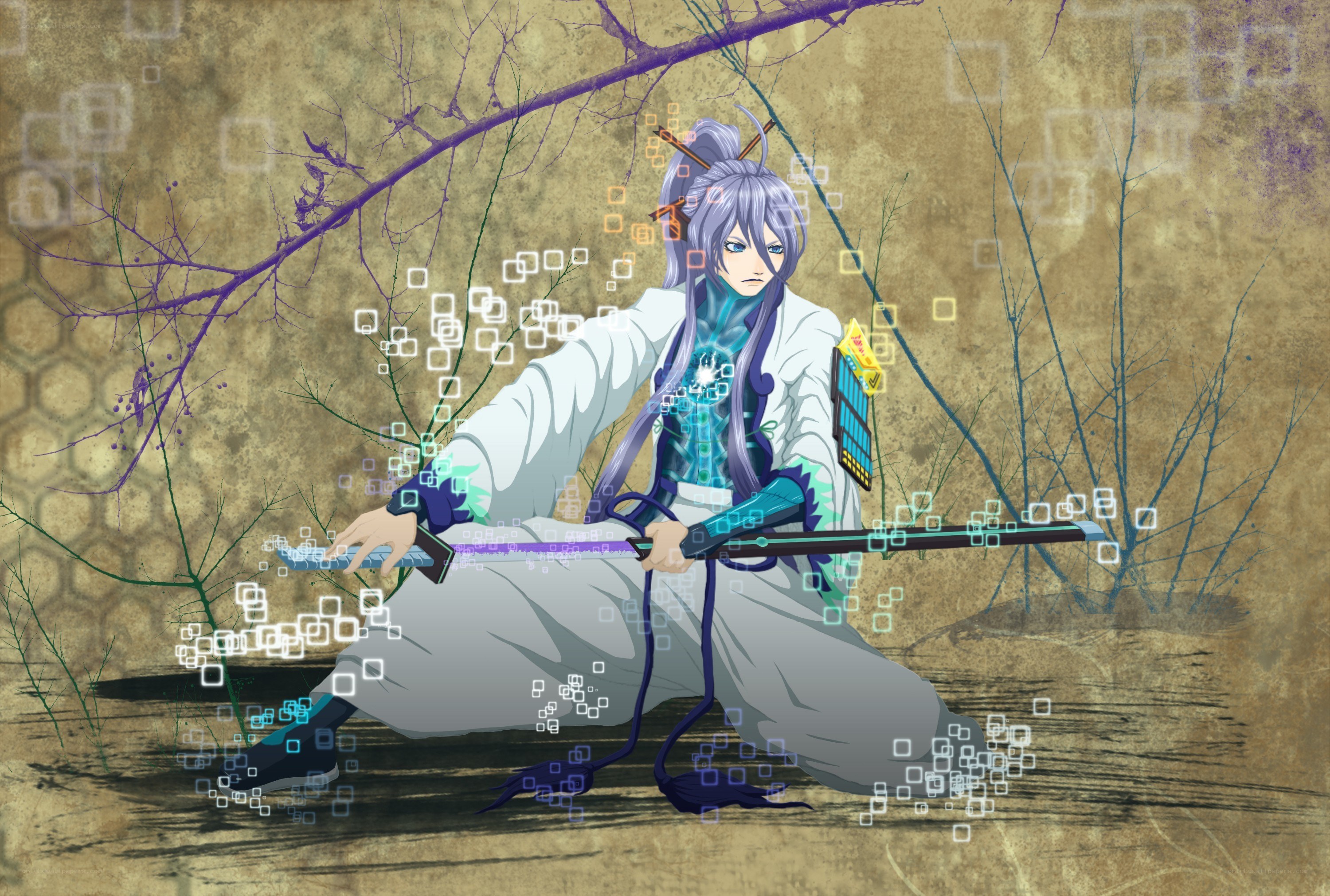 anime swordsman with digital effects