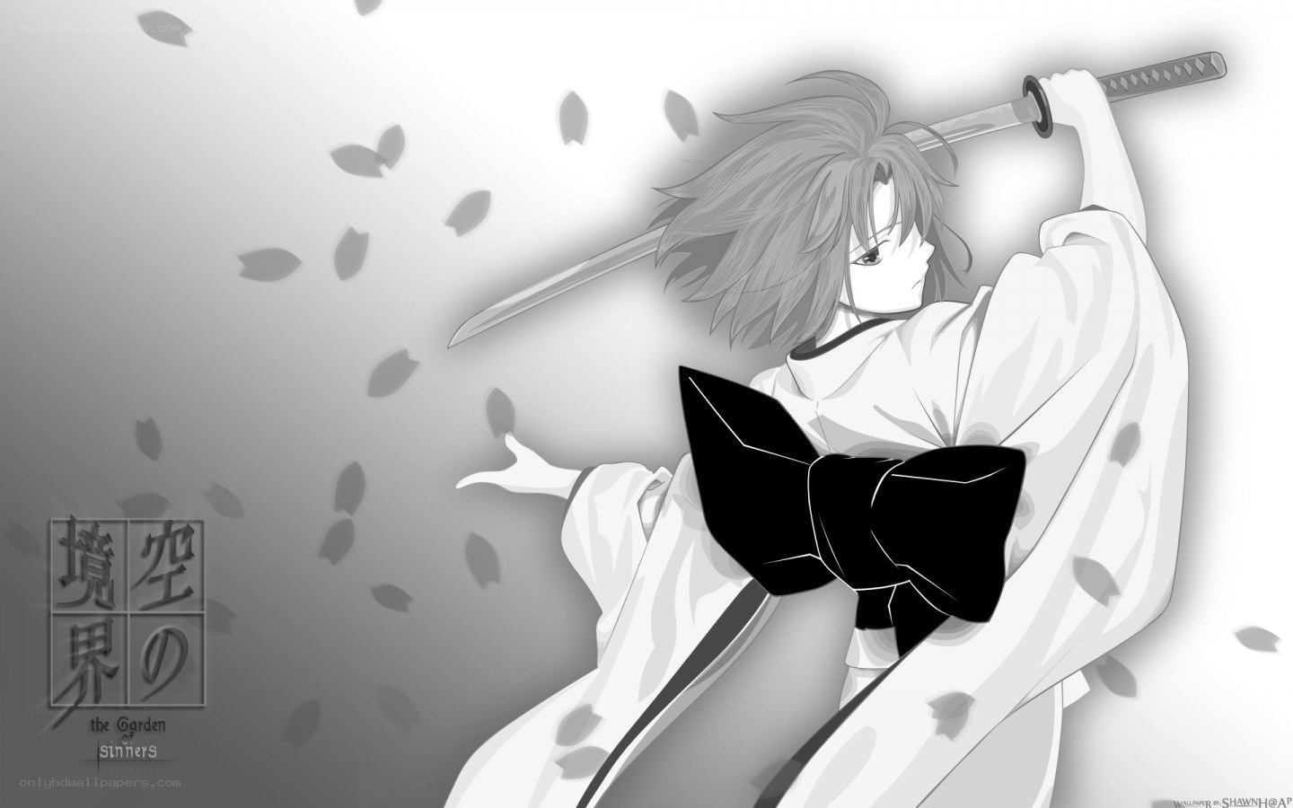 anime swordsman with falling petals