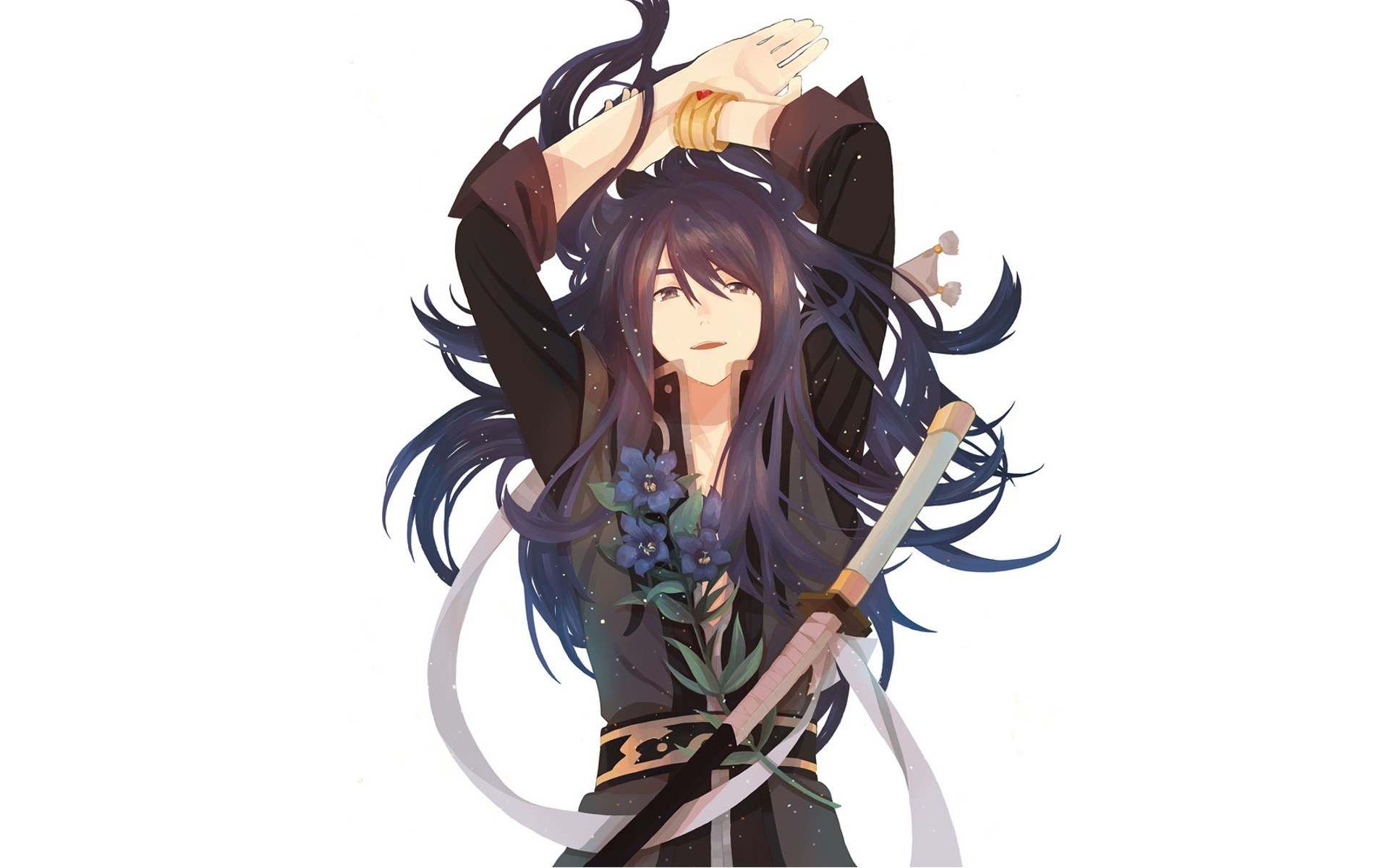 anime swordsman with flowers
