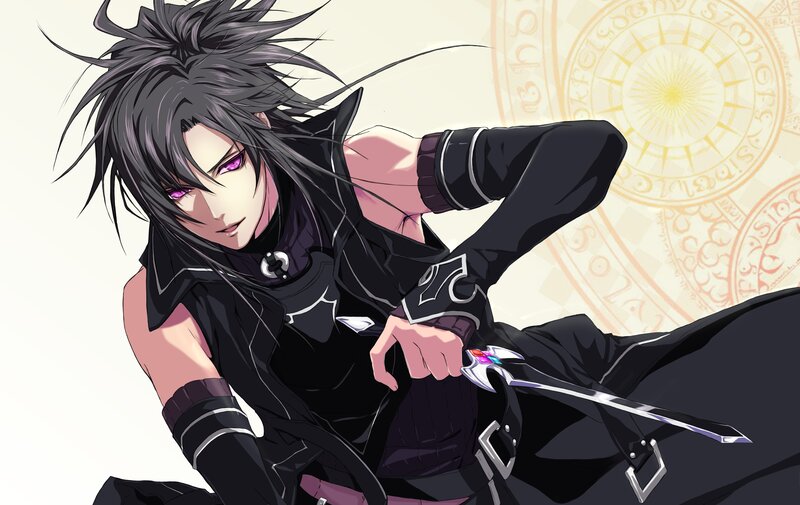 anime swordsman with purple eyes