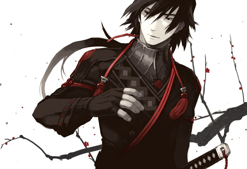 anime swordsman with red accents