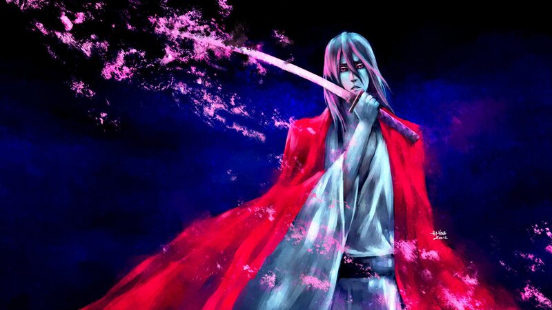 anime swordsman with red cloak