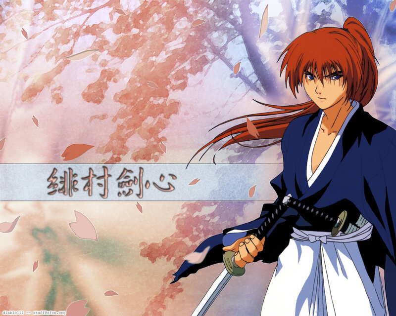 Anime swordsman with red hair