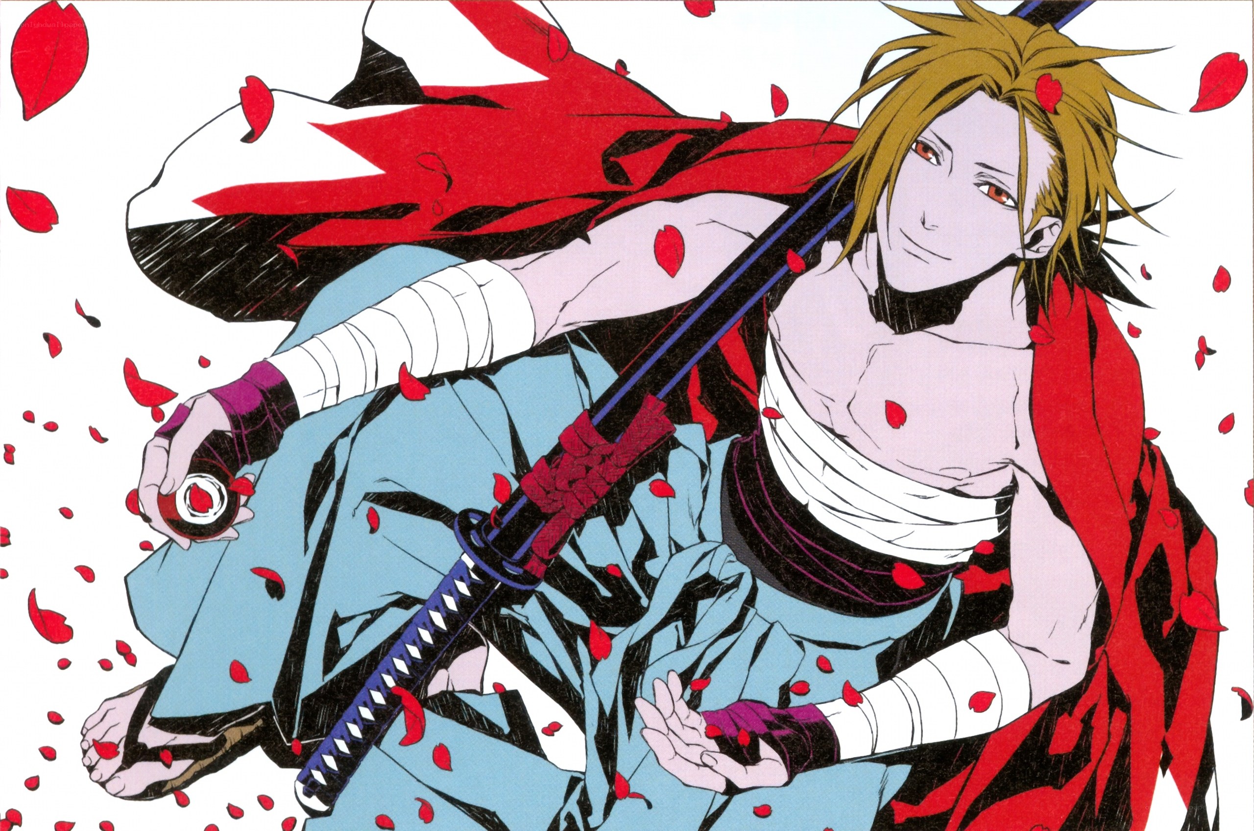 anime swordsman with red petals