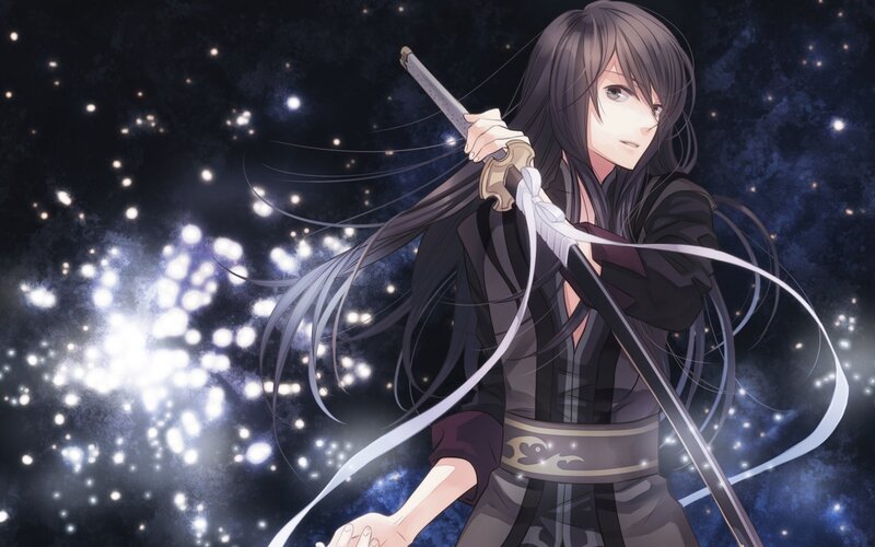 anime swordsman with starry background