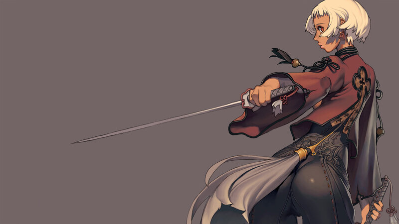 anime swordsman with white hair