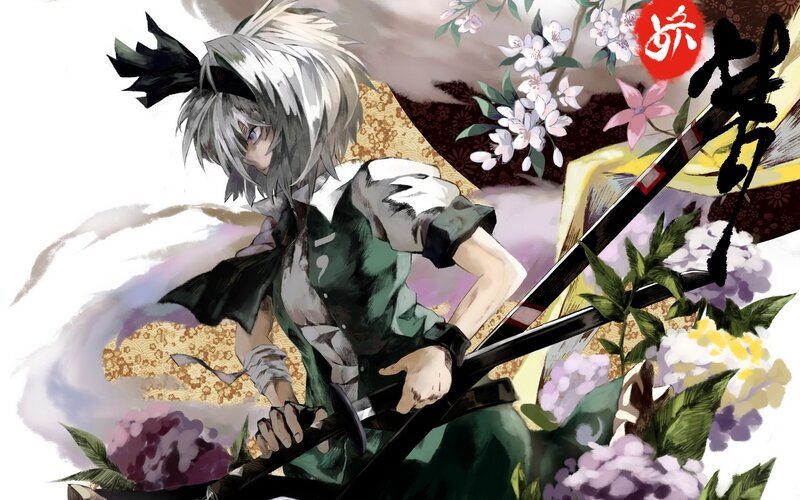 Anime swordsman with white hair