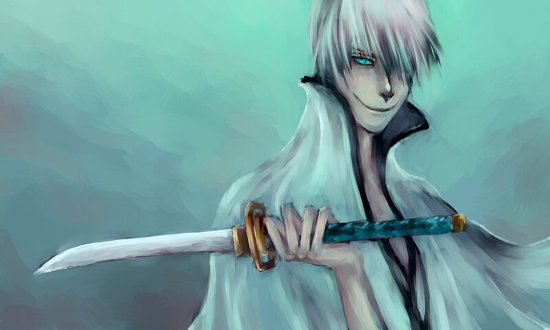 anime swordsman with white hair