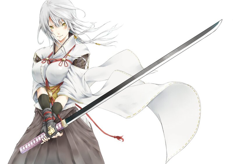 anime swordsman with white hair