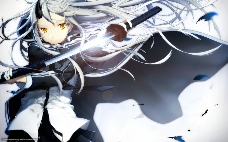 anime swordsman with white hair