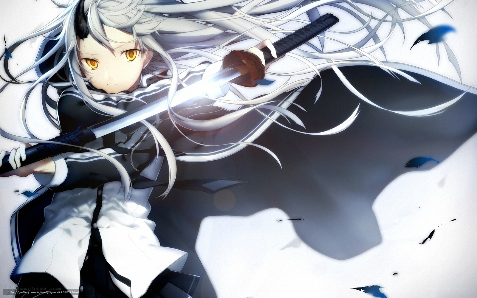 anime swordsman with white hair