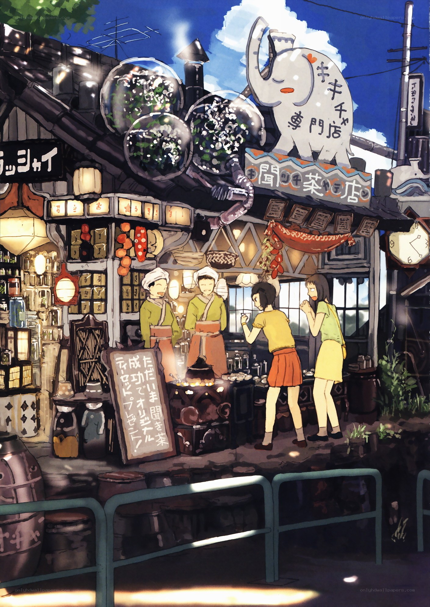 Anime tea shop at dusk