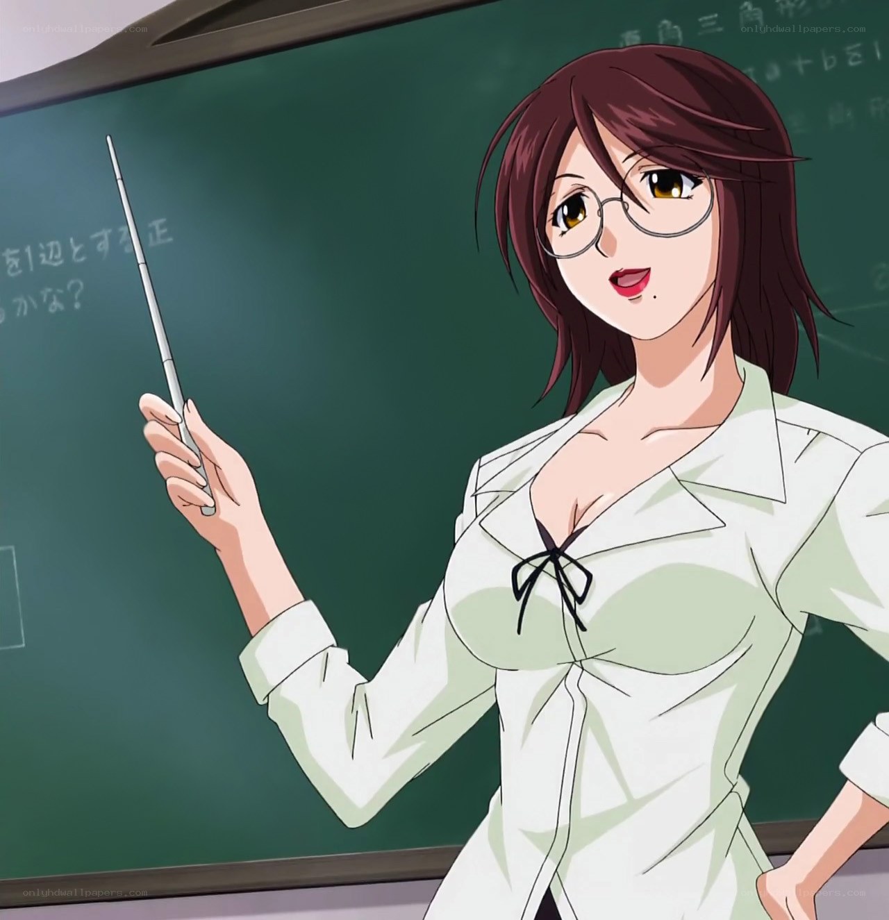 Anime teacher at blackboard