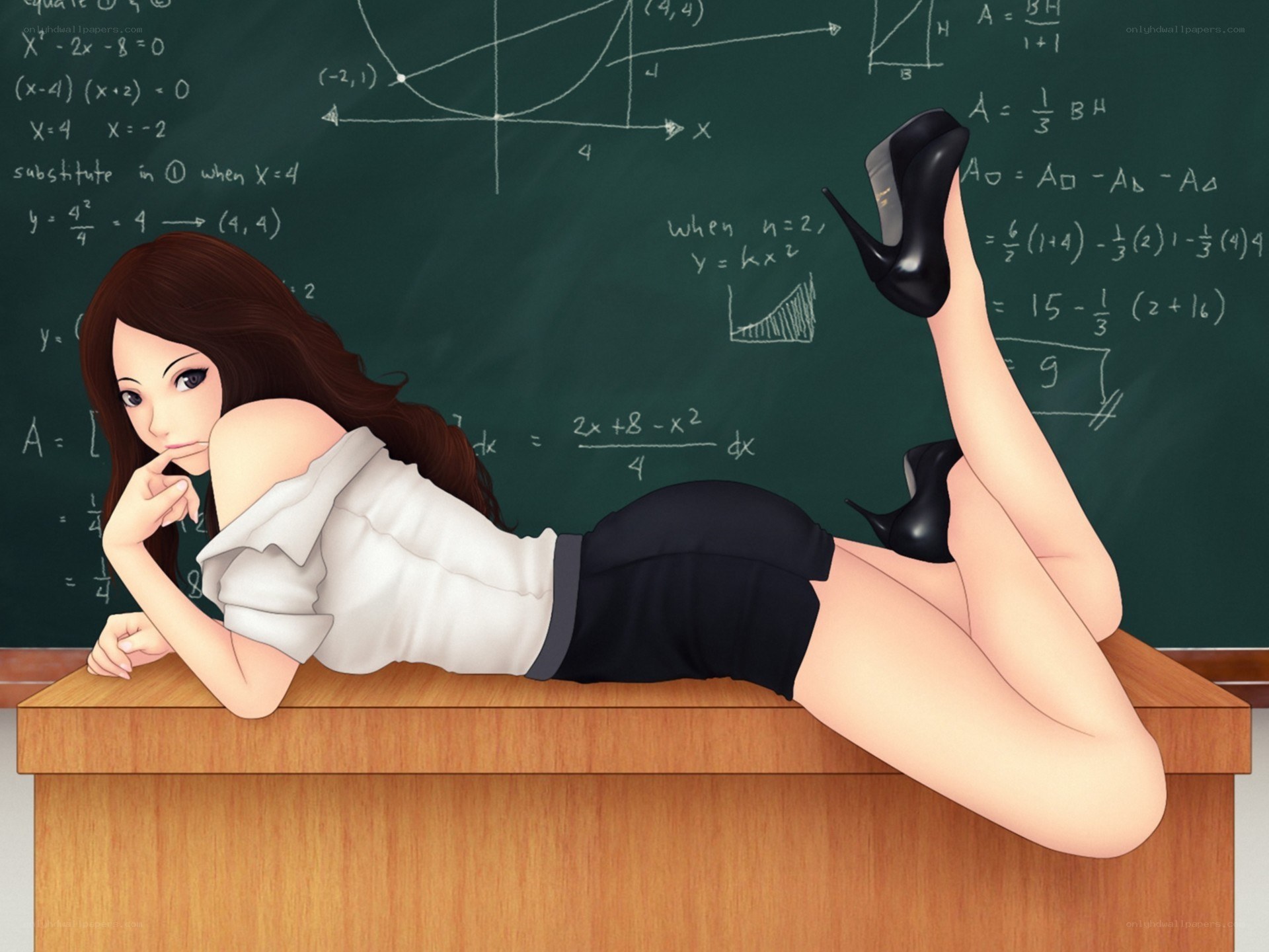 anime teacher on desk