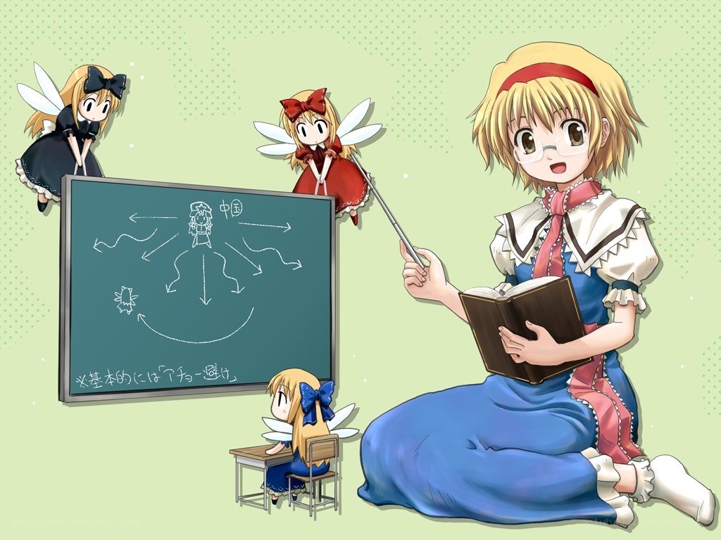 Anime teacher teaching students