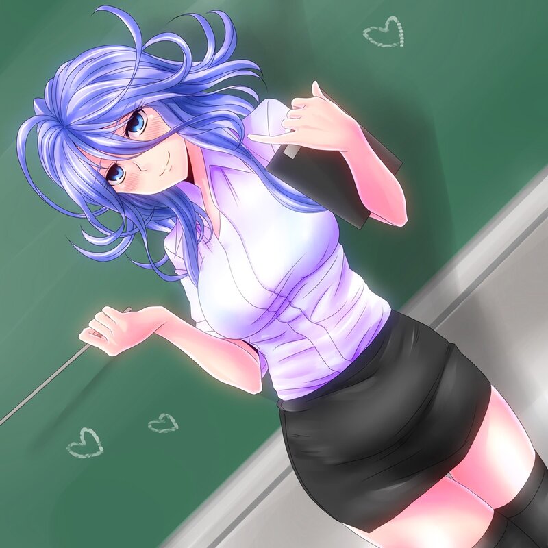 anime teacher with blue hair