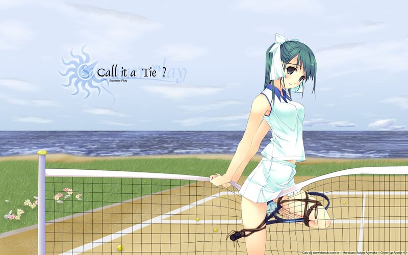 Anime tennis player at beach