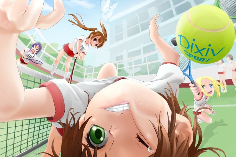 Anime tennis players in action