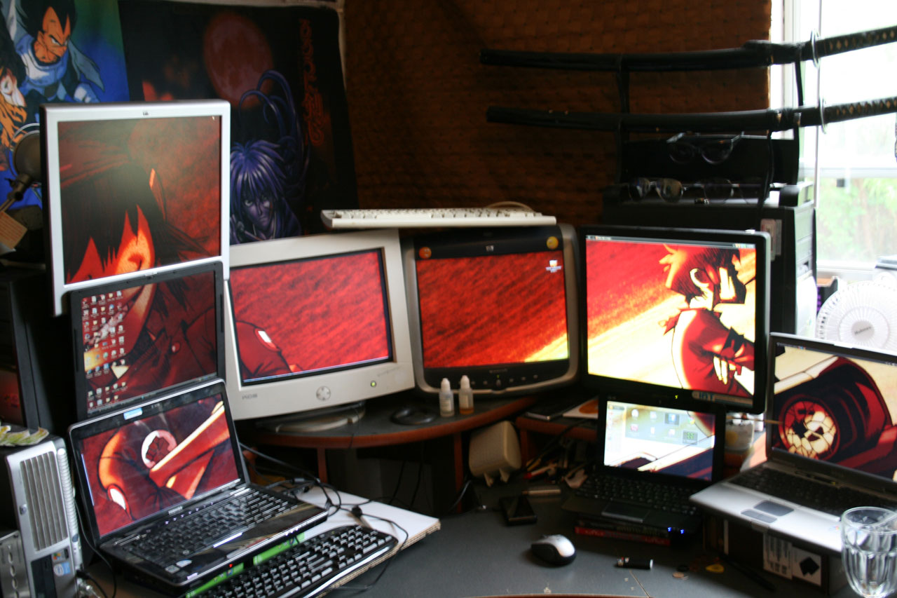 anime-themed computer setup