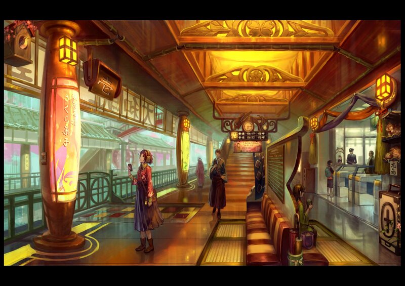 Anime train station interior