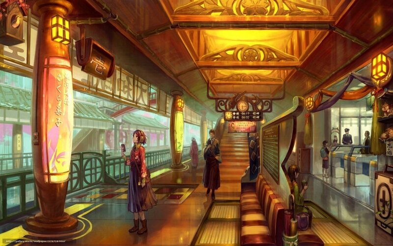 Anime train station interior