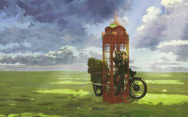 Anime traveler with motorcycle