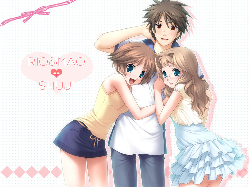Anime trio hugging