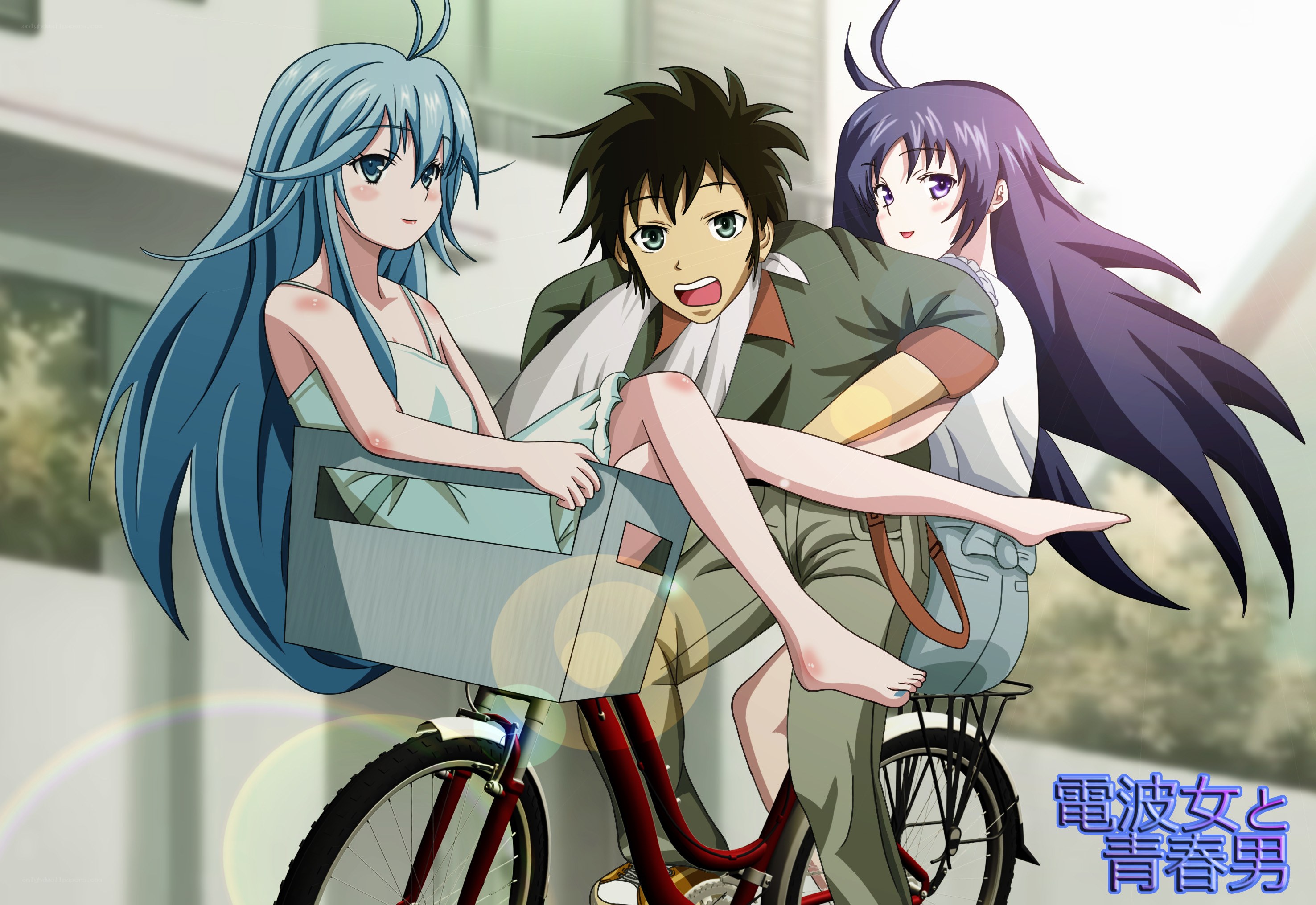 Anime trio on a bicycle