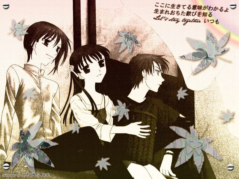 Anime trio with paper cranes