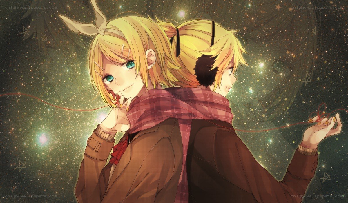 Anime twins in starry sky
