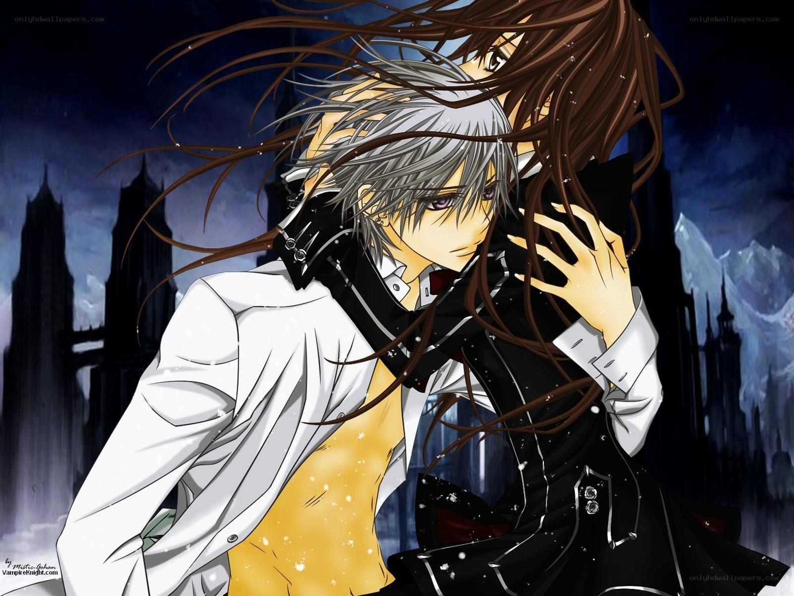 anime vampire couple embrace