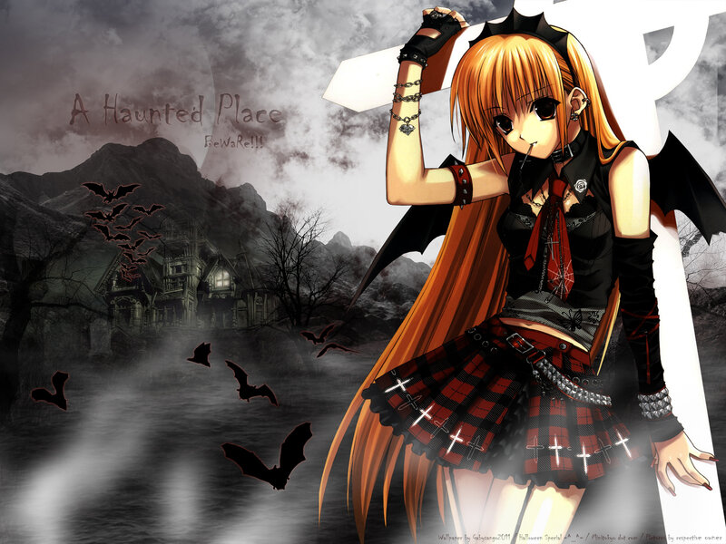 Anime vampire girl in haunted place