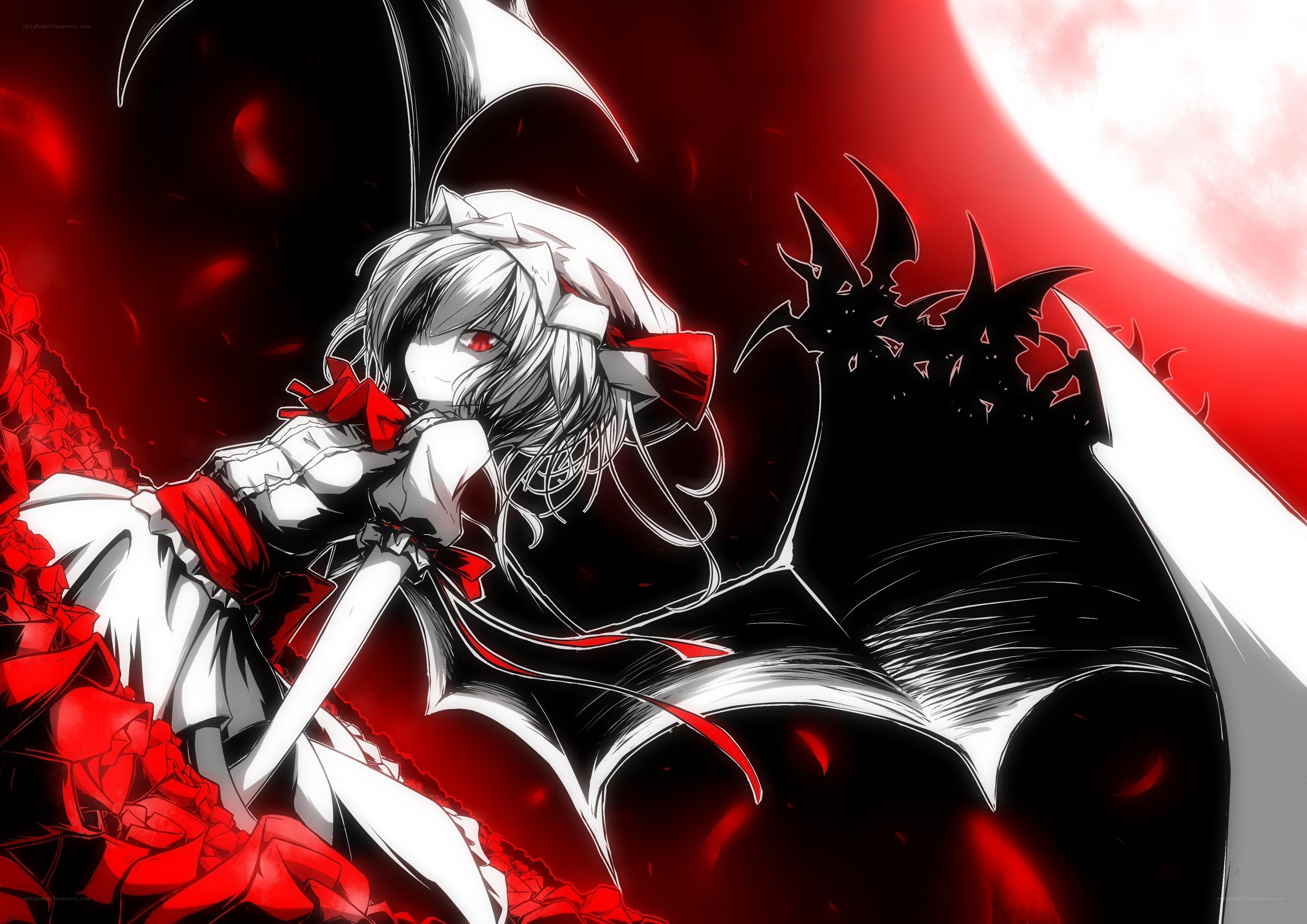 anime vampire girl with red moon