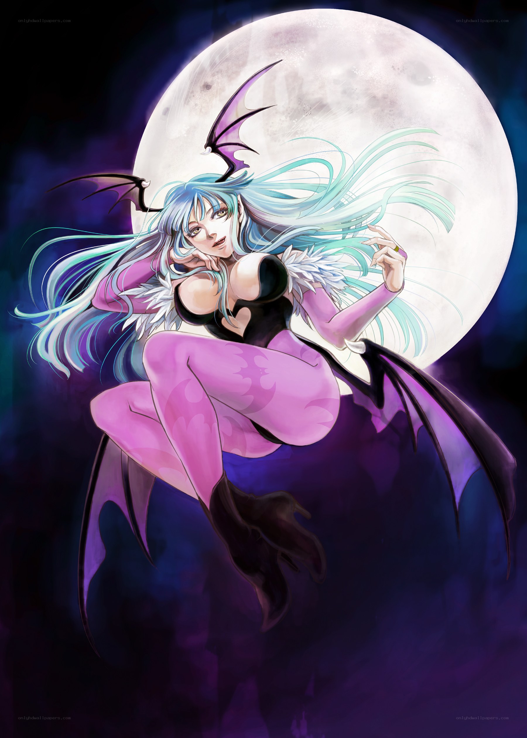 anime vampire woman under moon