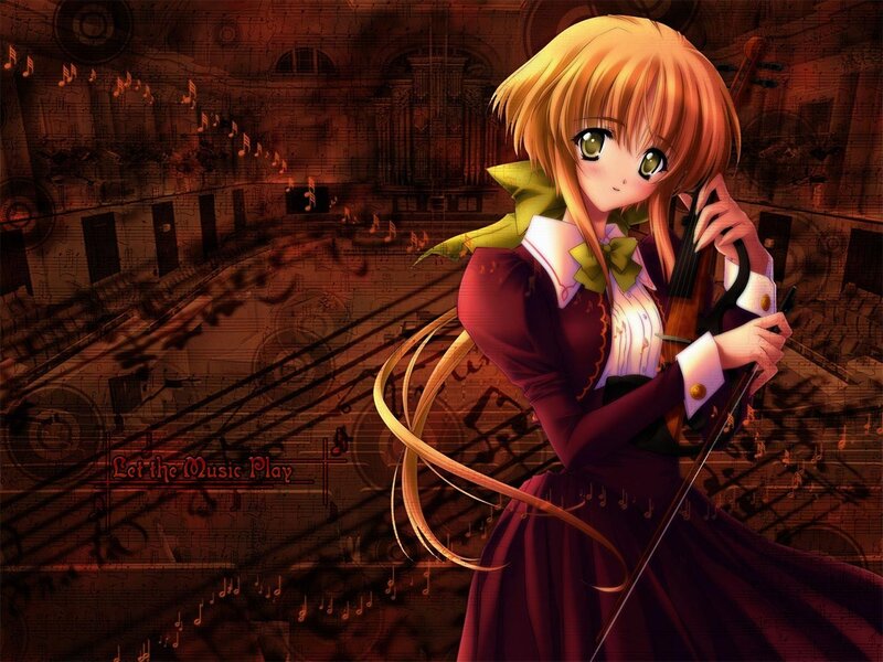 Anime violinist in music hall