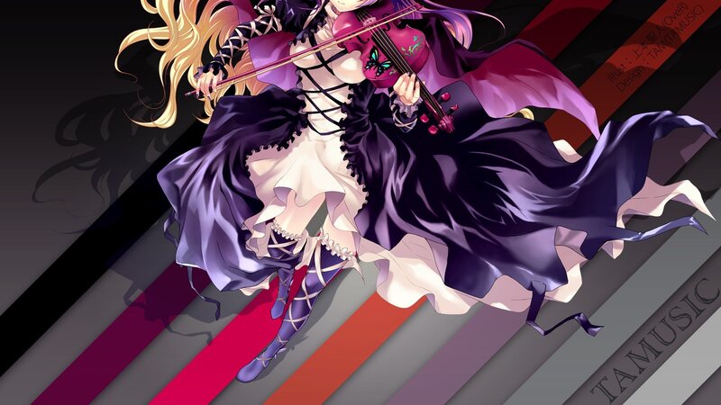 anime violinist in purple dress