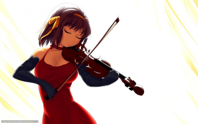 anime violinist in red dress