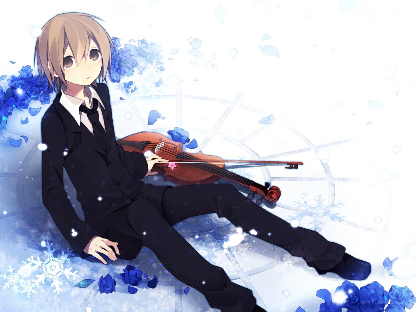 anime violinist in winter