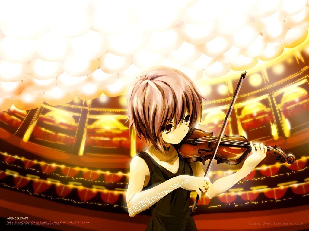 Anime violinist on stage