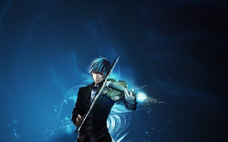 anime violinist with blue hair