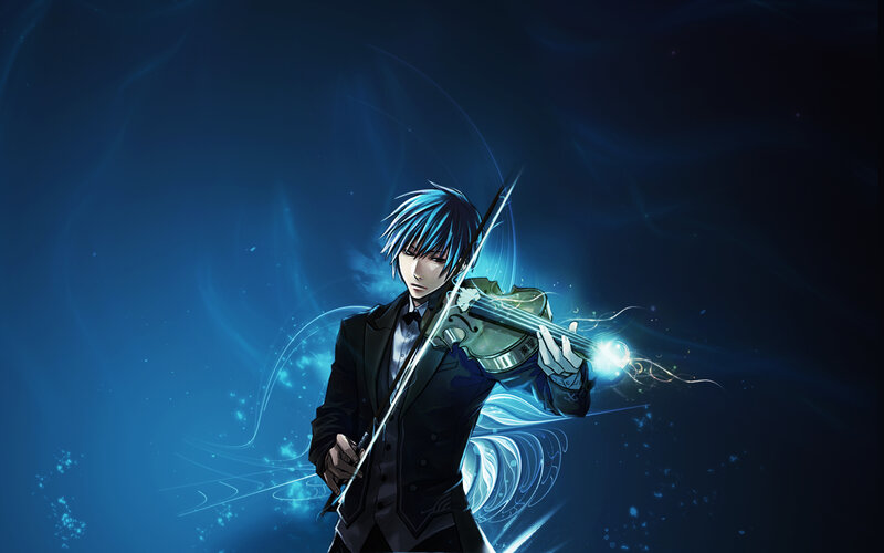 anime violinist with blue hair