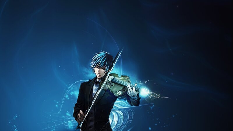anime violinist with blue hair