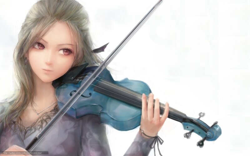 Anime violinist with blue instrument