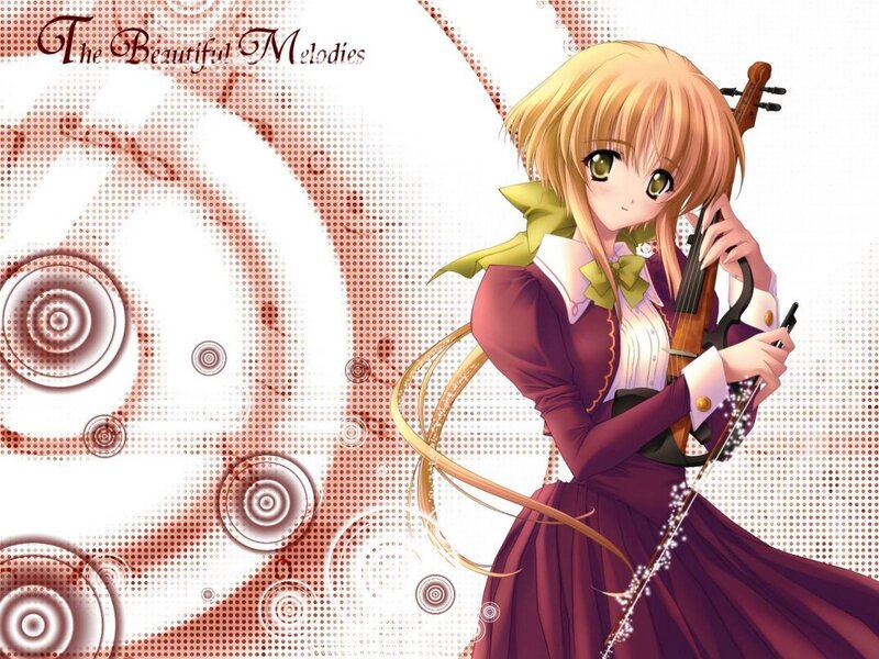 Anime violinist with melodic background