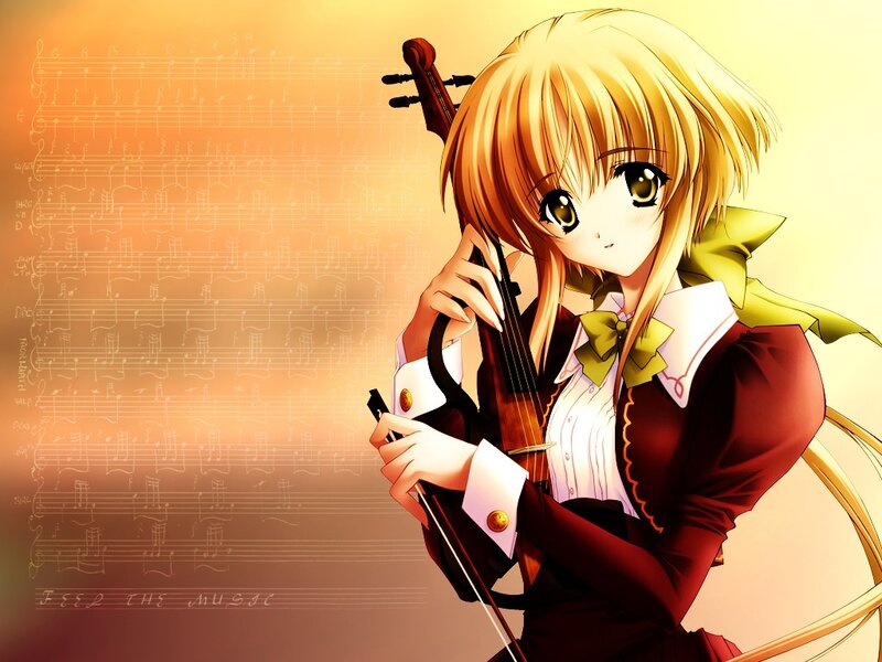 anime violinist with sheet music