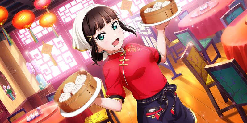 Anime Waitress Holding Dumplings